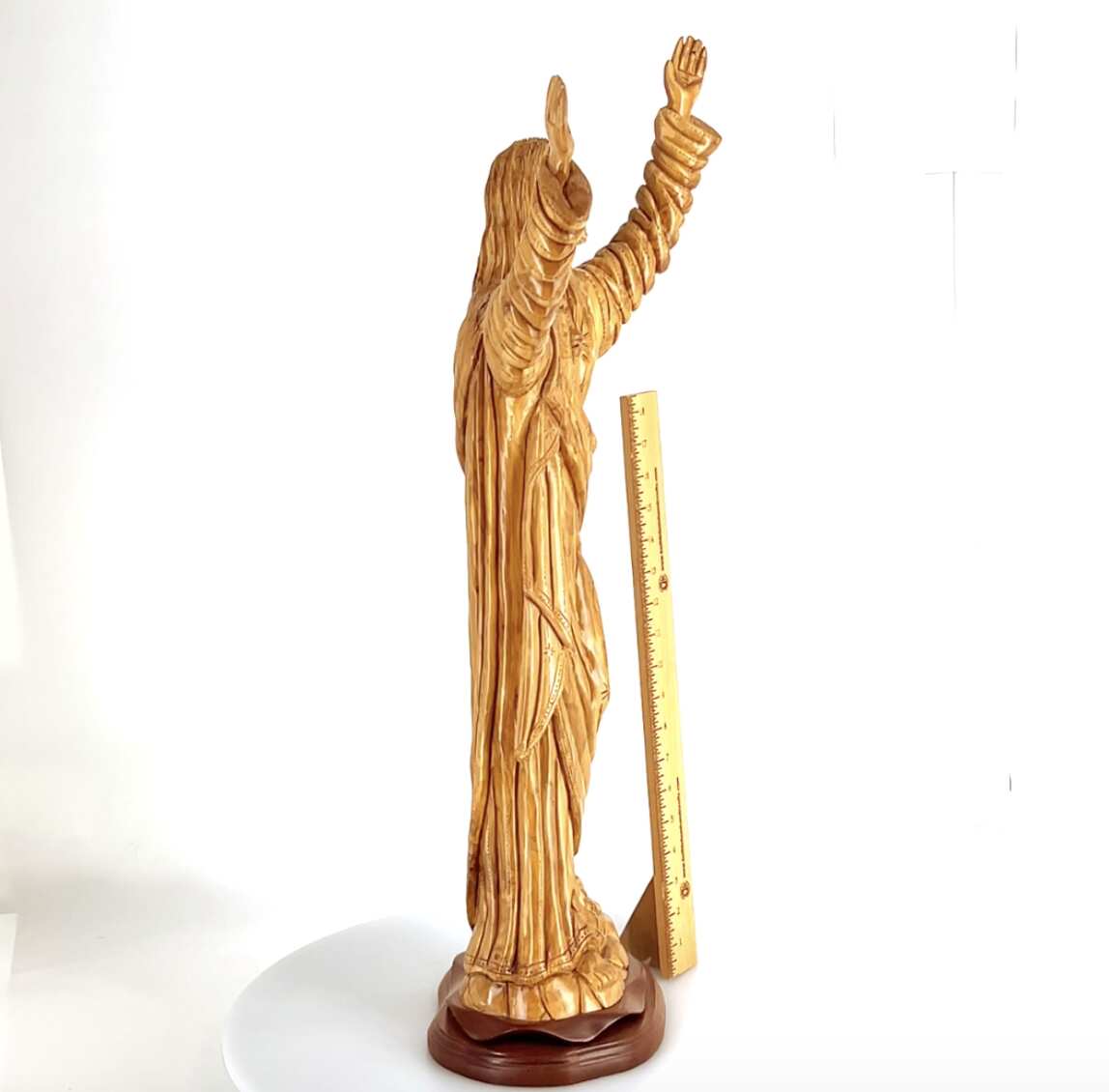 Jesus Christ "Sacred Heart" with Raised Arms Statue, 32.4" Olive Wood Carving from Holy Land