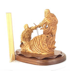 Jesus Christ statue hand carved from Bethlehem olive wood, 14.4 inch back view of the olive wood sculpture