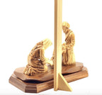 Jesus Christ statue hand carved from Bethlehem olive wood, 7.5 inch back view of the olive wood sculpture