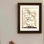 Holy Family with Baby Jesus Christ Silver Icon Wooden Frame