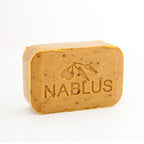 Pure olive oil soap from Nablus Holy Land, close detail of the hand carved work