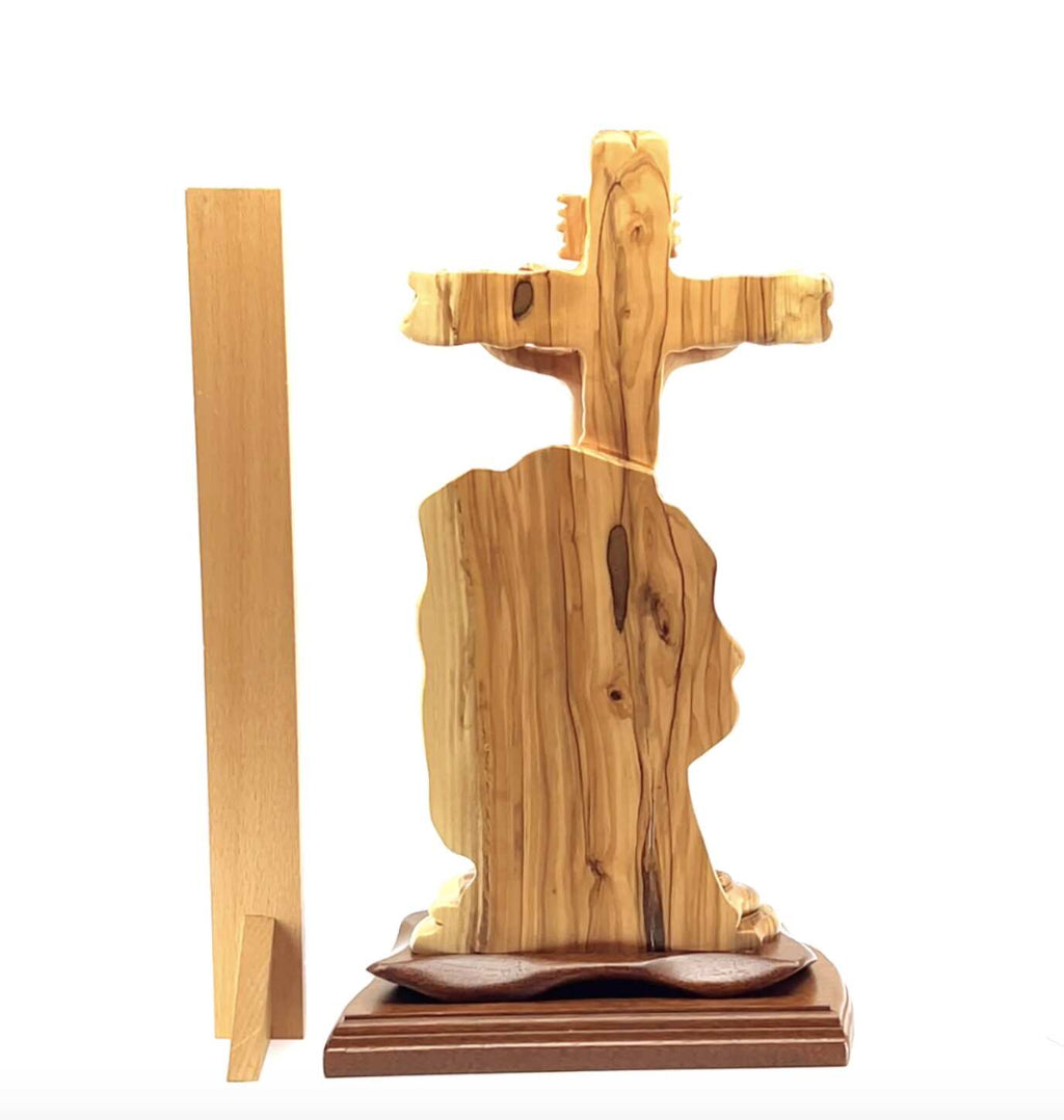 Jesus Christ olive wood wall cross from Bethlehem, 13.6 inch scale reference view