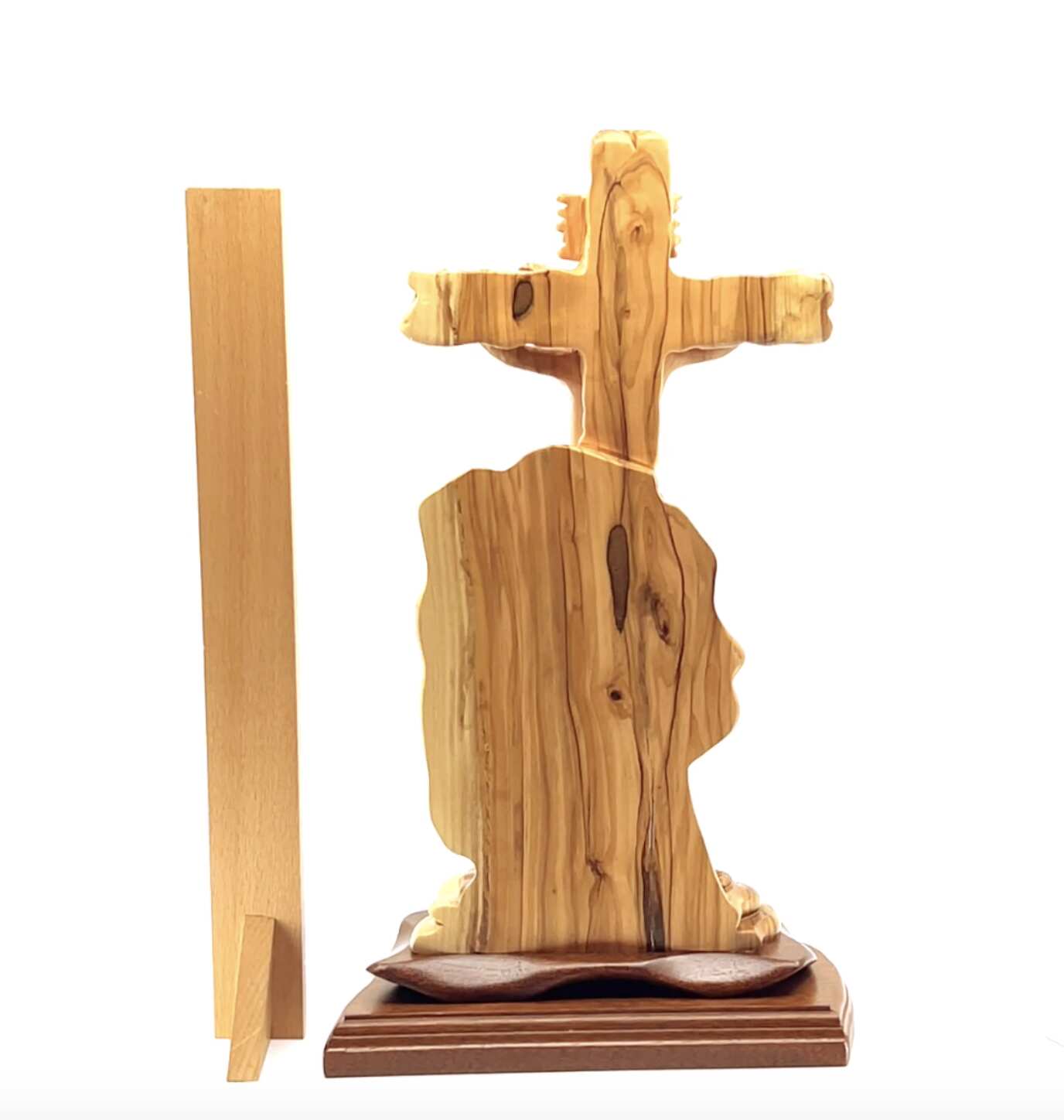 Jesus Christ olive wood wall cross from Bethlehem, 13.6 inch scale reference view