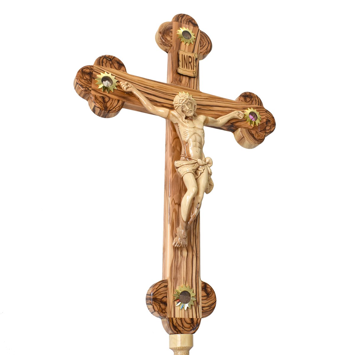 Olive Wood Hand Carved Processional Cross/Crucifix - Specialty - Bethlehem Handicrafts