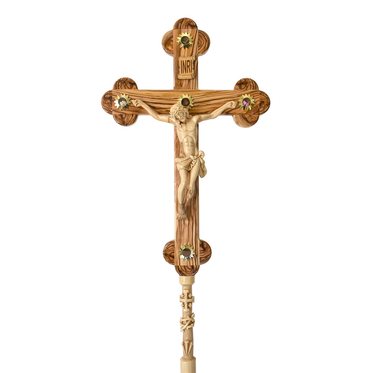 Olive Wood Hand Carved Processional Cross Crucifix - Bethlehem Handicrafts