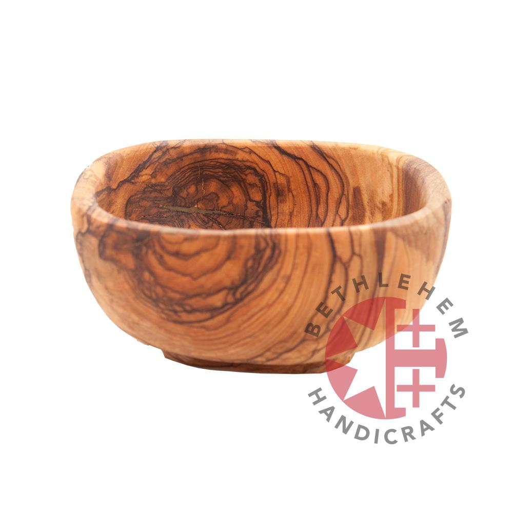 Hand carved square olive wood bowl from Bethlehem