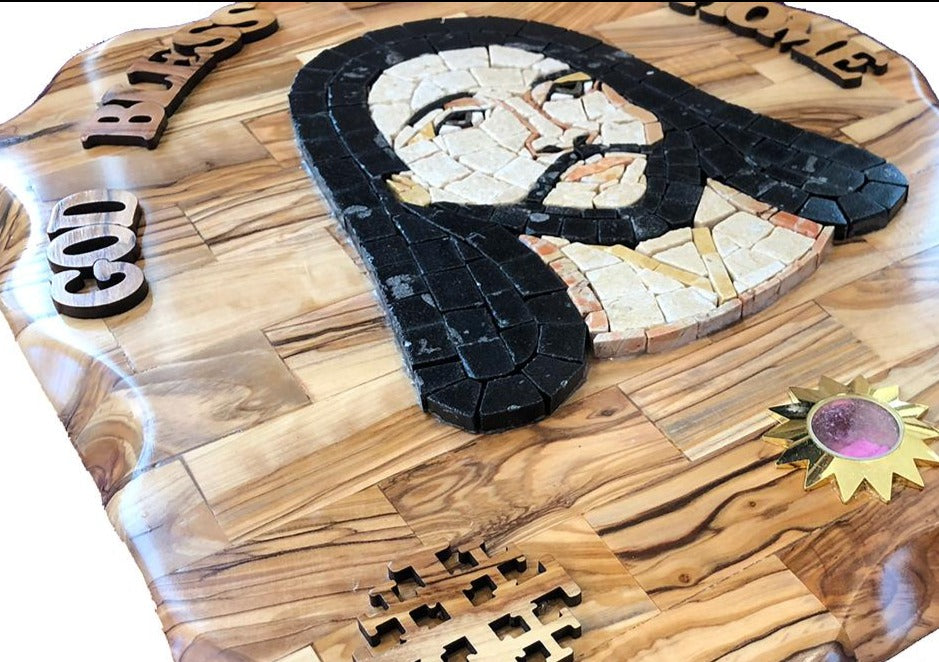 Jesus Stone Mosaic on Olive Wood Plaque