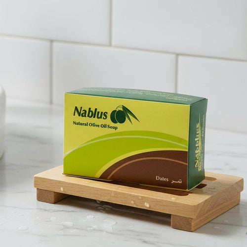 Pure olive oil soap from Nablus Holy Land, front view of the olive oil soap masterpiece