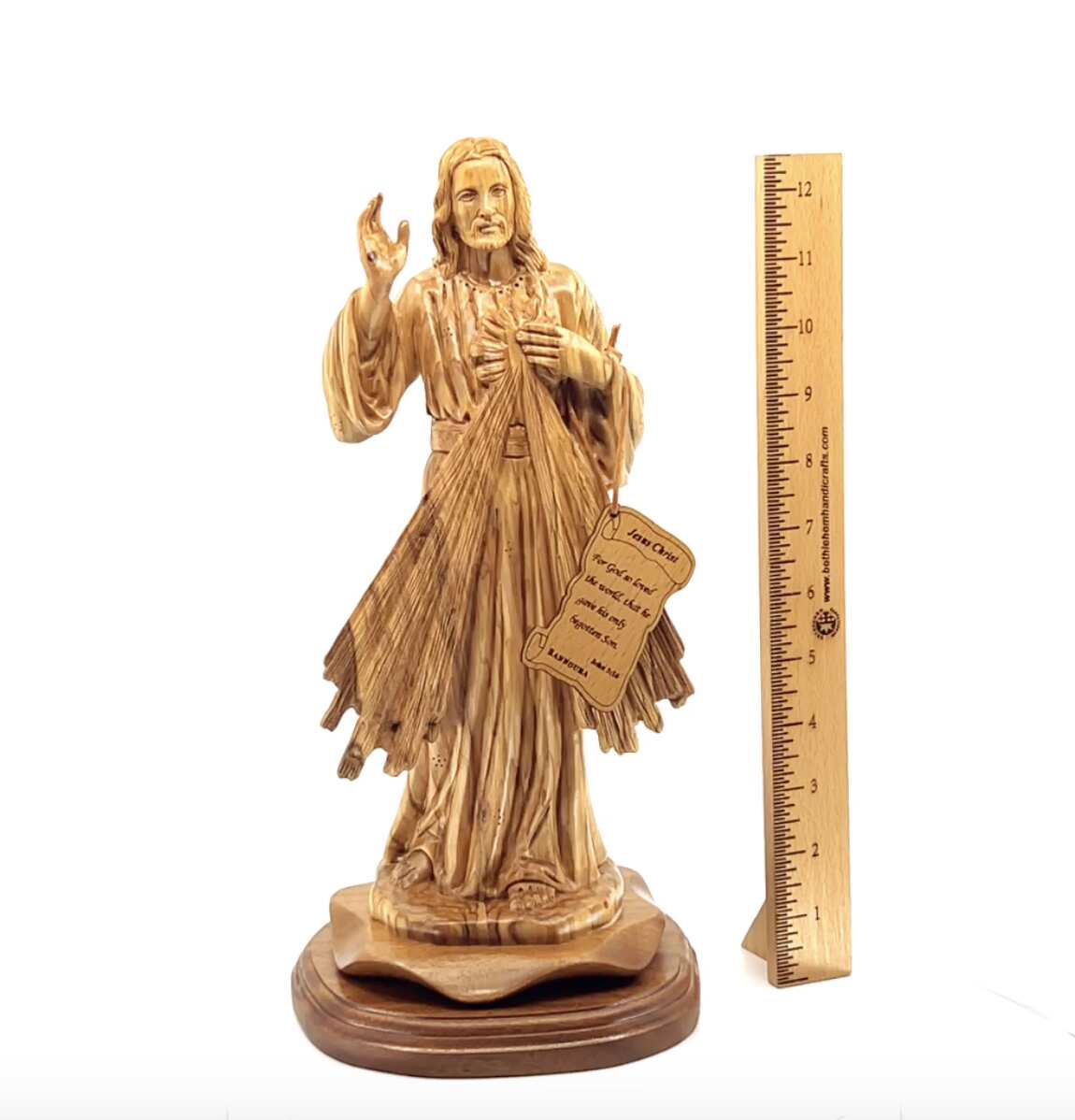 Jesus Christ "Divine Mercy" Statue, 13.2" Holy Land Olive Wood Carving