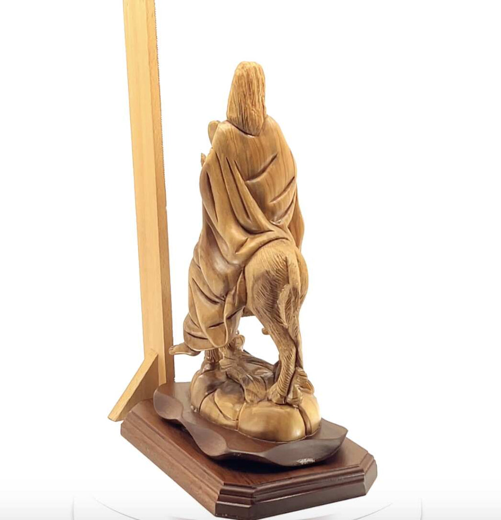 Jesus Christ statue hand carved from Bethlehem olive wood, 11.2 inch scale reference view