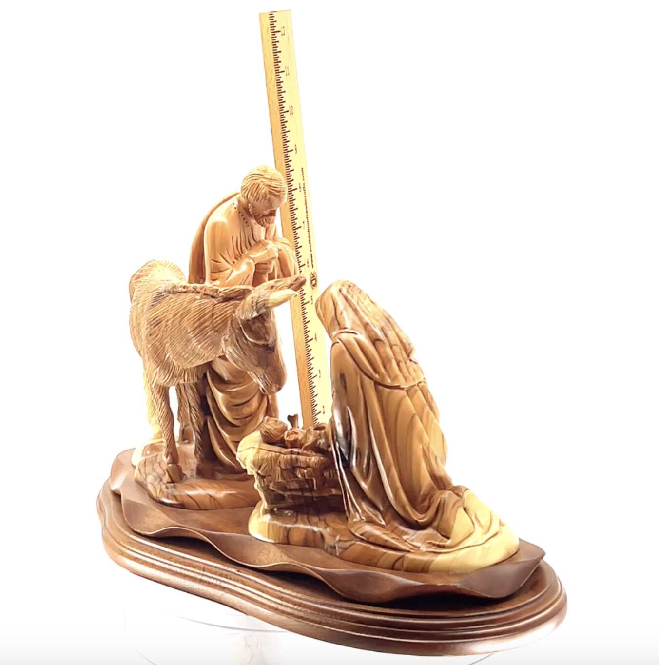 Olive wood nativity scene hand carved in Bethlehem, 15 inch detail of the carved figure