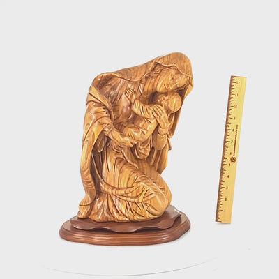 Virgin Mary with Baby Jesus Statue, 15" Olive Wood Carving Statue from Bethlehem