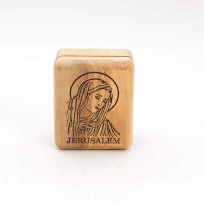 Rosary or Ring Box Holder with Virgin Mary,  Jerusalem Holy Land Olive Wood