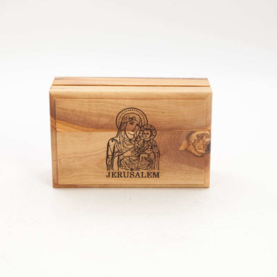 Virgin Mary with Baby Jesus Hand Carved Olive Wood Box (Jerusalem)