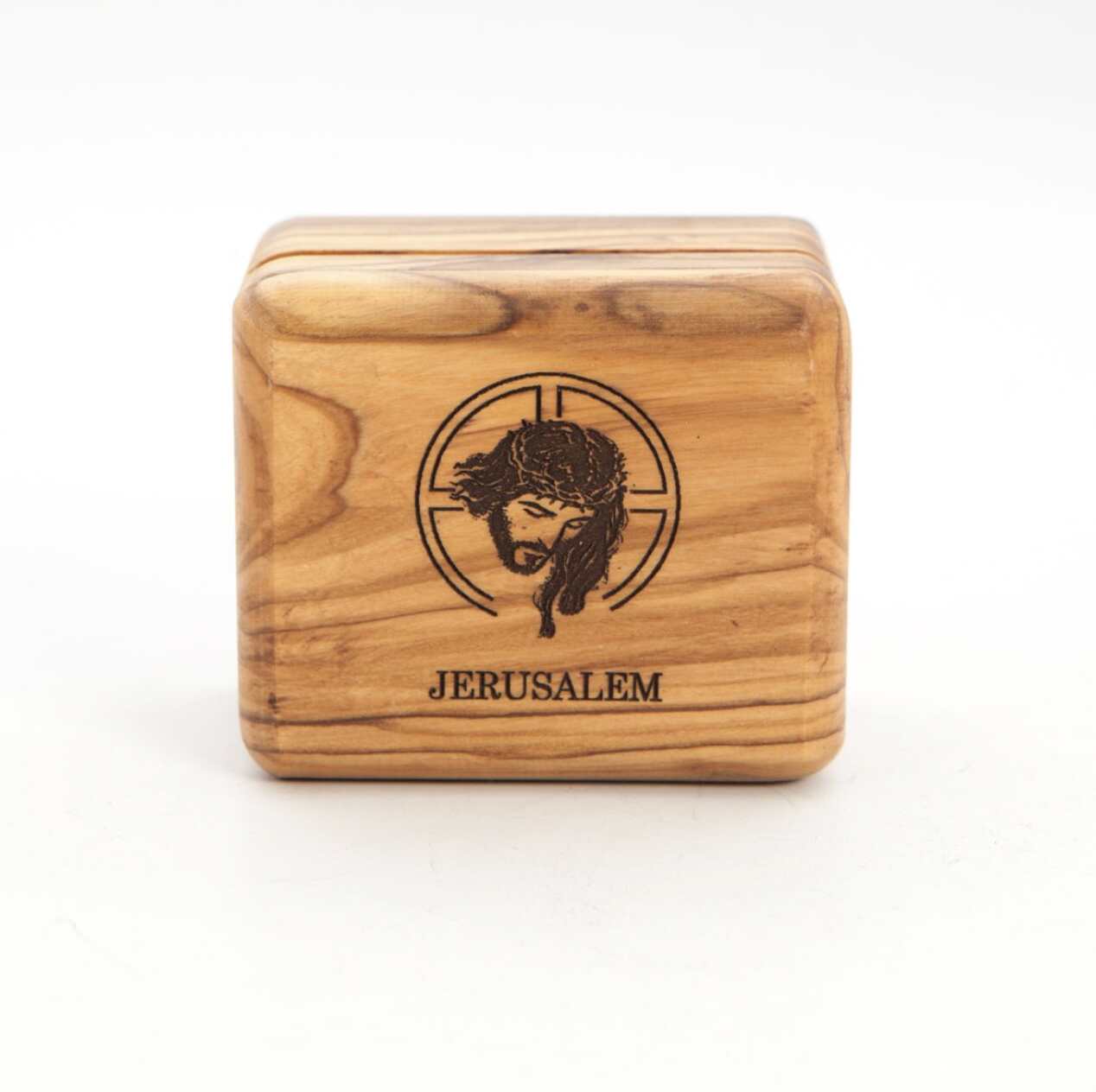 Olive Wood Rosary Box with Jesus Christ image Engraved Jerusalem Holy Land Olive Wood