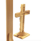 Standing Crucifix, 7.3", Holy Land Olive Wood with Soil in Glass Capsule
