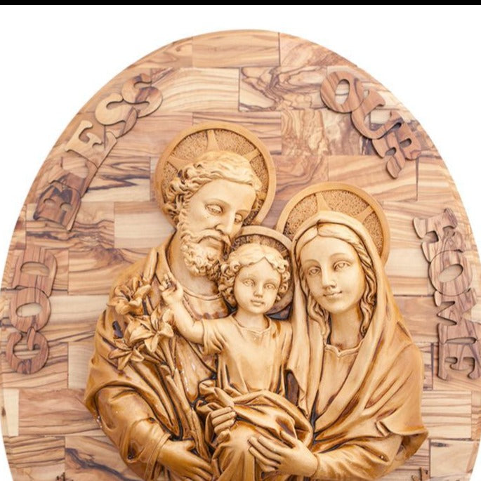 Olive Wood Holy Family Wall Hanging Plaque with Holy Incense - Wall Hangings - Bethlehem Handicrafts
