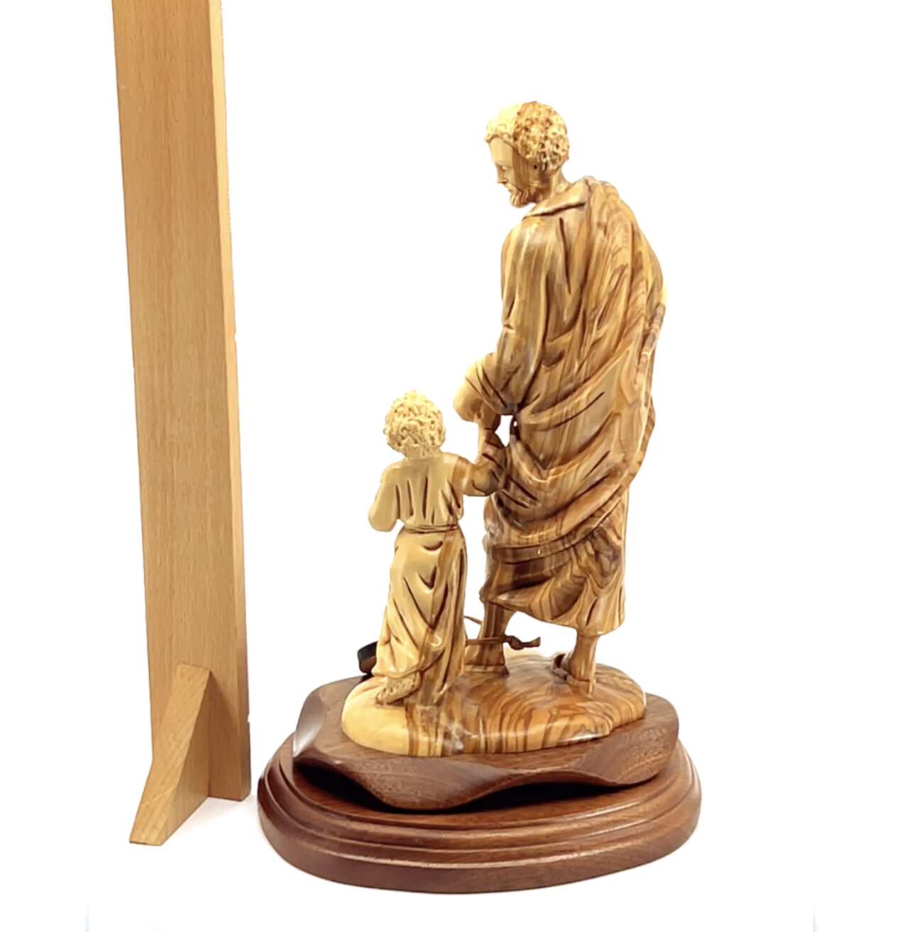 Saint Joseph with Child Jesus Christ Walking, 9.8" Carving from Holy Land Olive Wood
