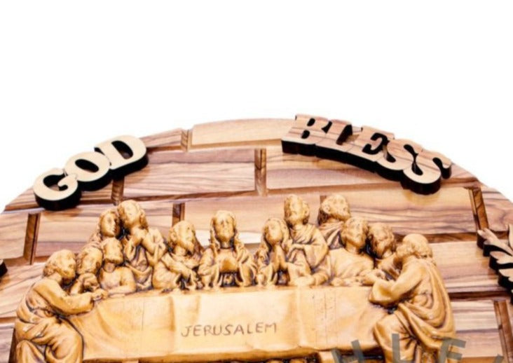 Round Olive Wood Last Supper Wall Hanging Plaque with Holy Incense - Wall Hangings - Bethlehem Handicrafts