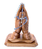 Rosary,  Blue Crystal Beads, 21.8", Metal Chain, Bethlehem Handmade