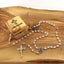 Rosary with Sterling Silver Plated Beads, Metal Chain with 2 Inch Crucifix