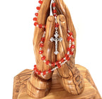 Rosary, Ruby Red Crystal Beads, 19.2", Metal Chain, Bethlehem Handmade