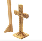 Standing Crucifix, 7.3", Holy Land Olive Wood with Soil in Glass Capsule