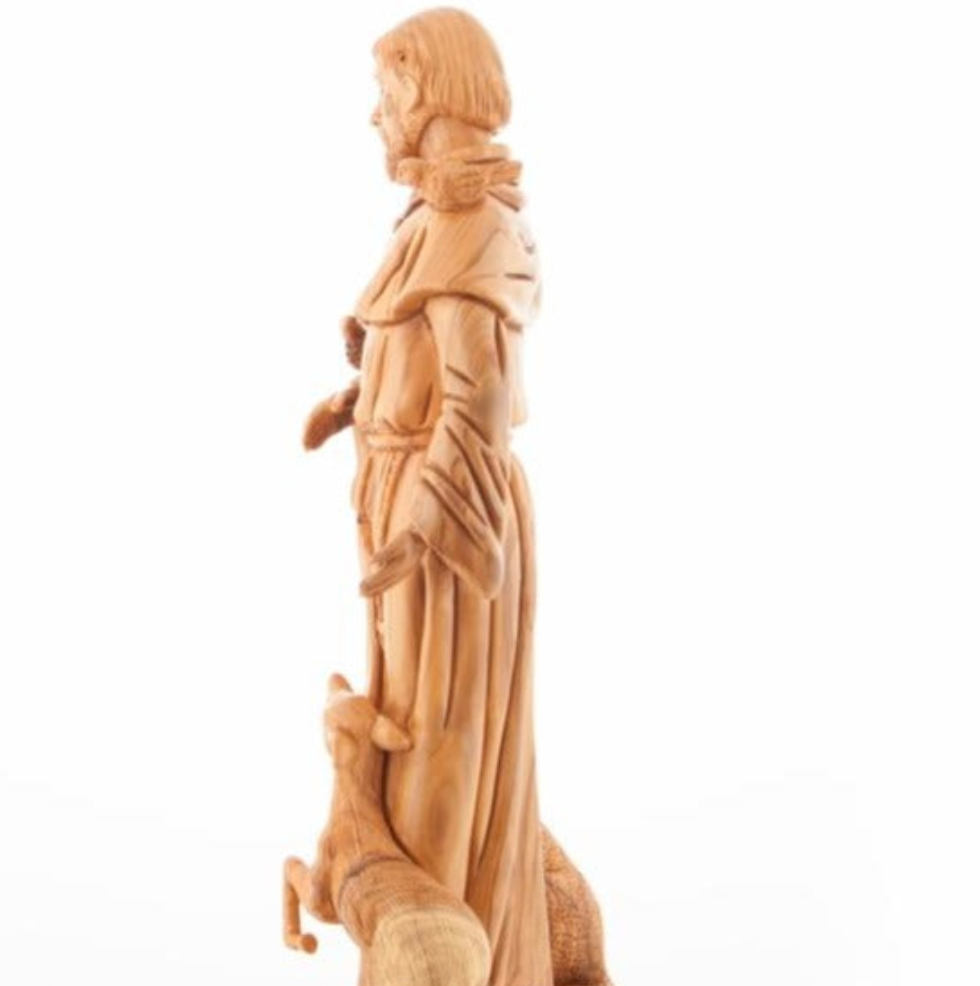 St. Francis of Assisi, Patron of Animals Statue, Tall Masterpiece Hand Carving wooden Sculpture 