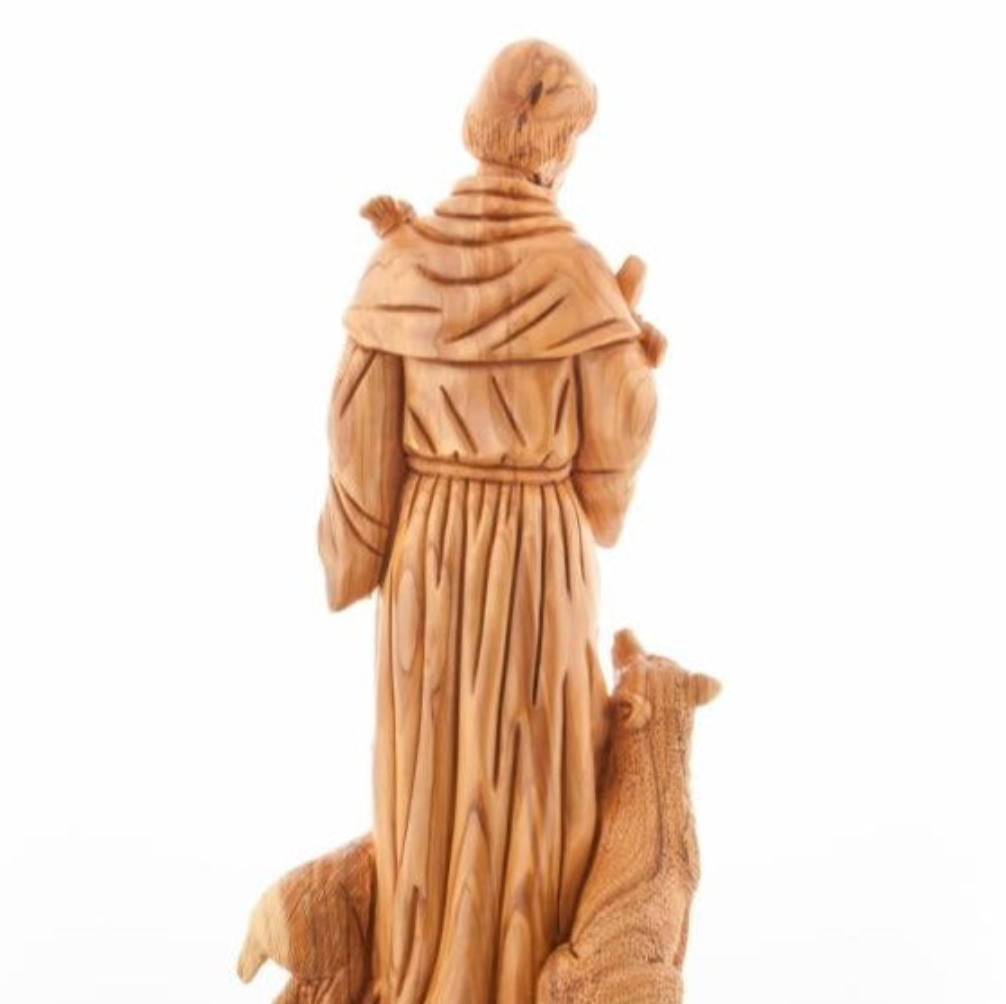 St Francis of Assisi Statue Hand Carved Sculpture from Holy Land Olive Wood