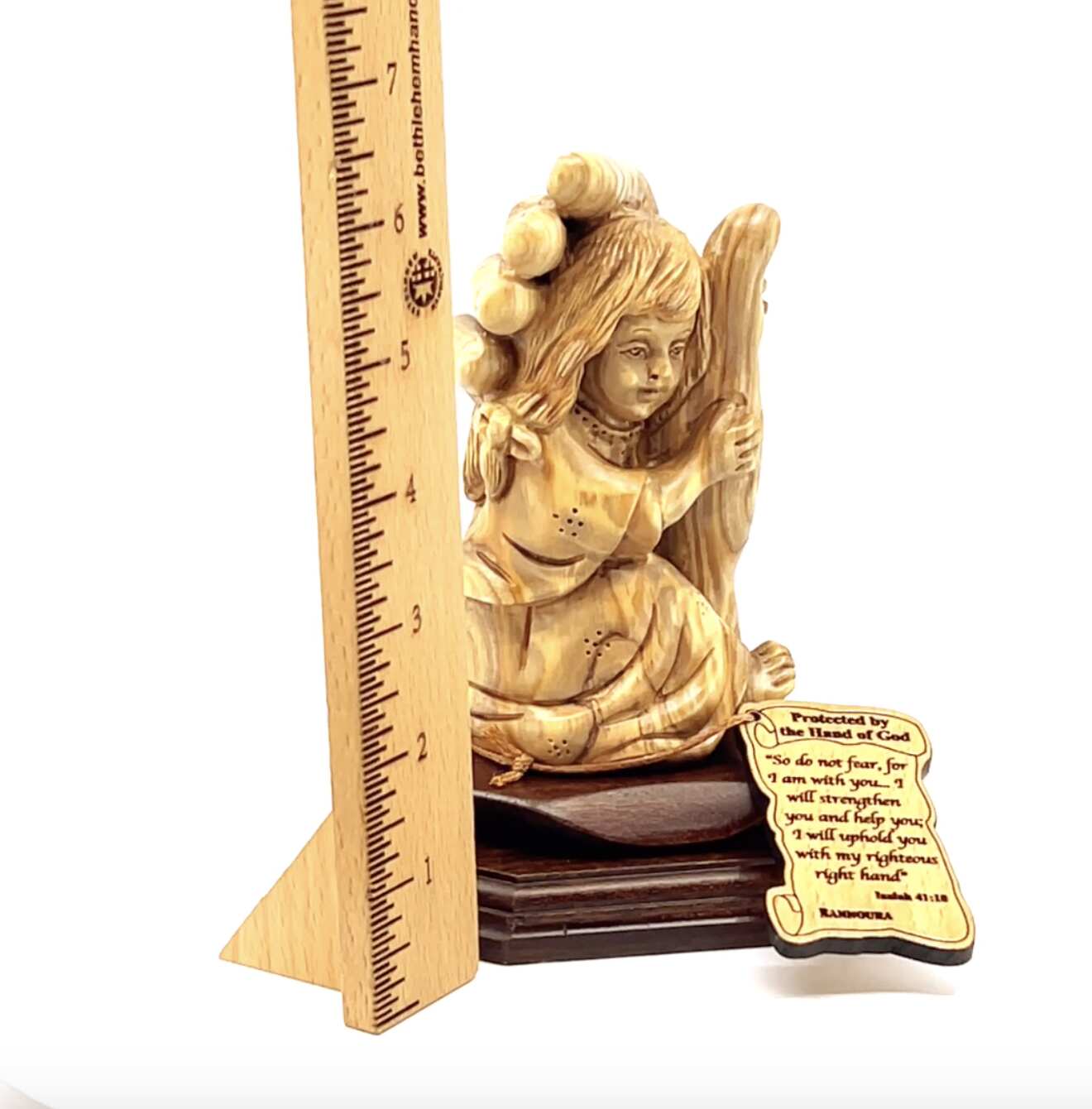 Baby Girl Protected by the Hand of God, 6.5" Olive Wood Carving