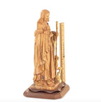Good Shepherd statue hand carved from Bethlehem olive wood, 16.5 inch scale reference view