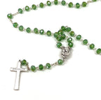 Rosary, Green Crystal Beads, 22.4", Metal Chain, Bethlehem Handmade