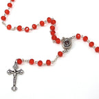 Rosary, Ruby Red Crystal Beads, 19.2", Metal Chain, Bethlehem Handmade