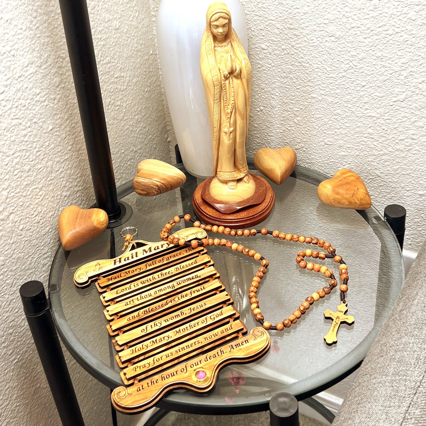 Hail Mary Prayer, Wall Hanging Olive Wood with Incense from Holy Land