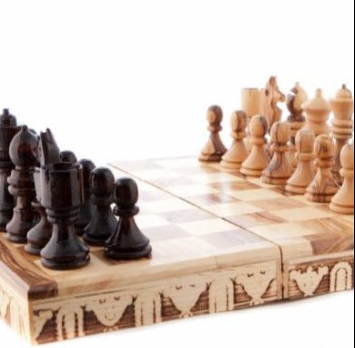 Chess or Checker Board, Hand Carved Pieces, Made From Olive Wood, Polished and Foldable for Travel 