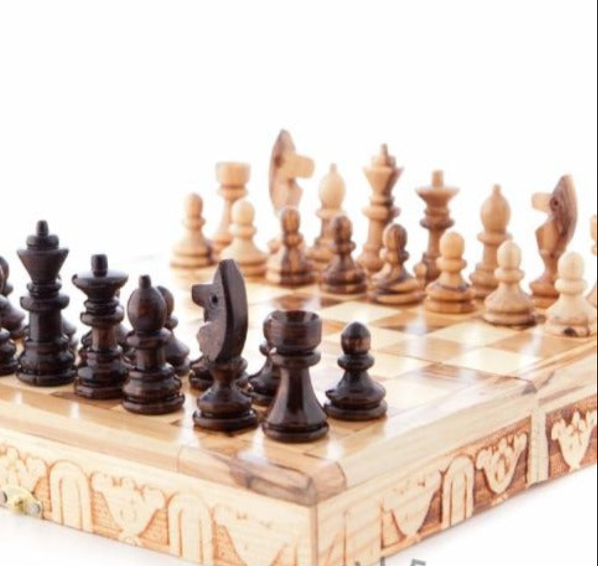 Chess Board and Set with Carved Pieces, Portable Travel Board that folds,  Hand Made from Olive Wood 