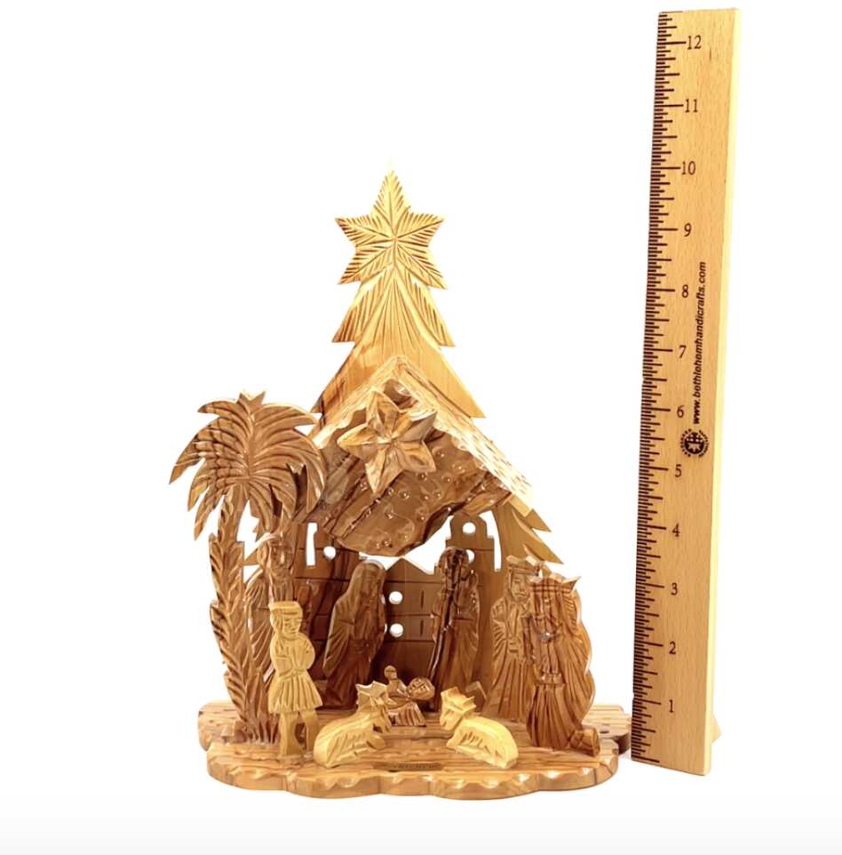 Nativity Scene with Music Player, 10.4" Olive Wood from Holy Land ( Plays Starry Night)