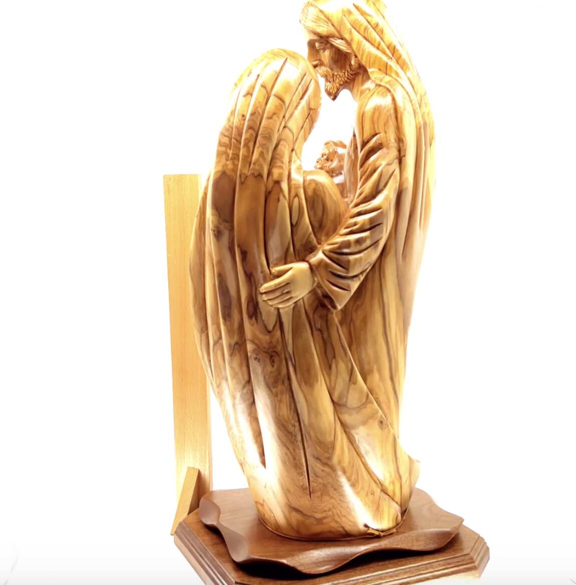 Olive wood nativity scene hand carved in Bethlehem, 18.1 inch lifestyle photo on display