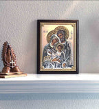 Holy Family Christian icon hand made in Bethlehem, front view of the silver masterpiece