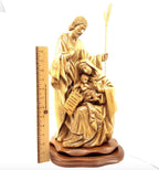 Olive wood nativity scene hand carved in Bethlehem, 16 inch side angle of the olive wood sculpture