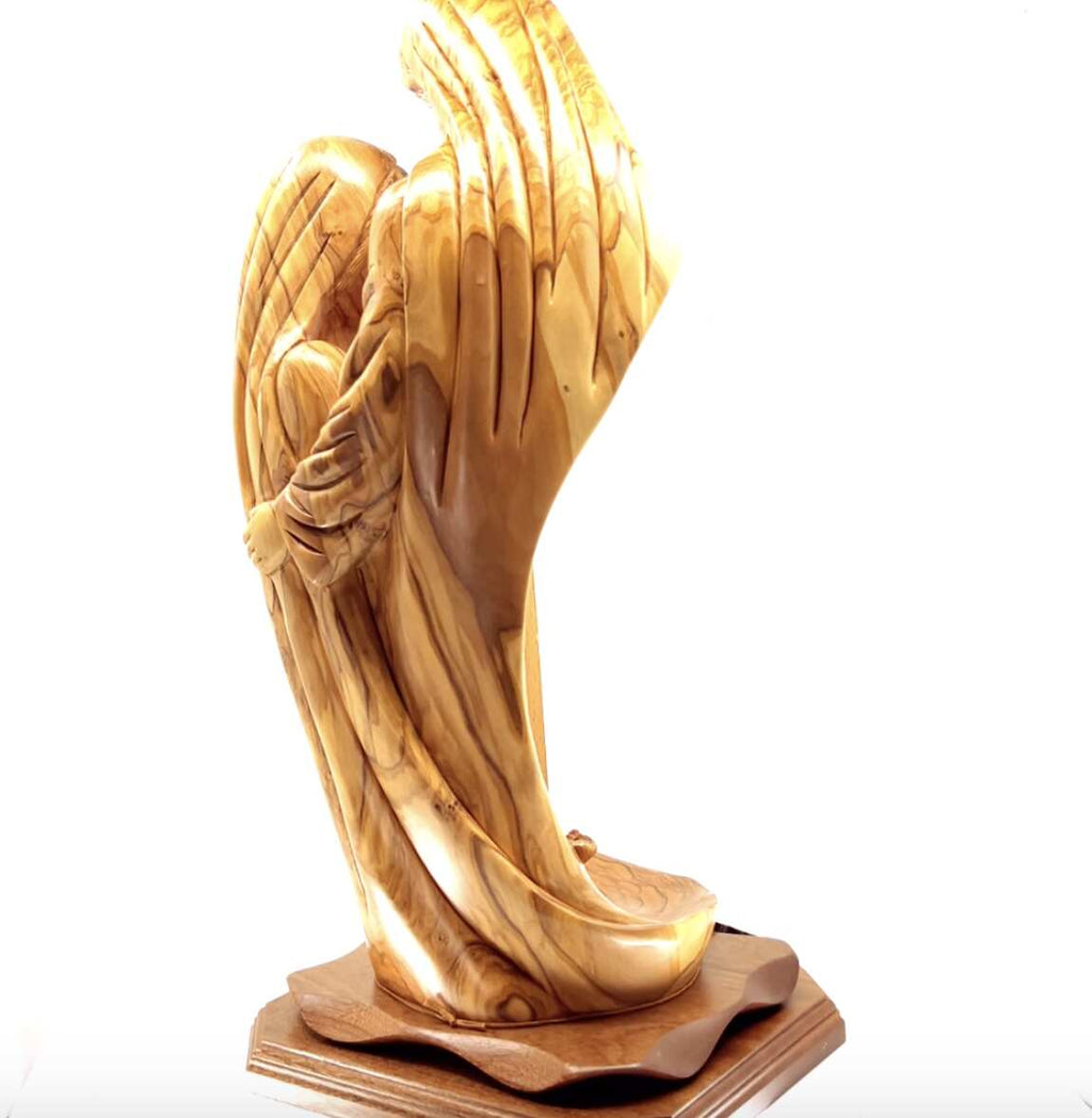 Olive wood nativity scene hand carved in Bethlehem, 18.1 inch top angle showing detail of the craftsmanship