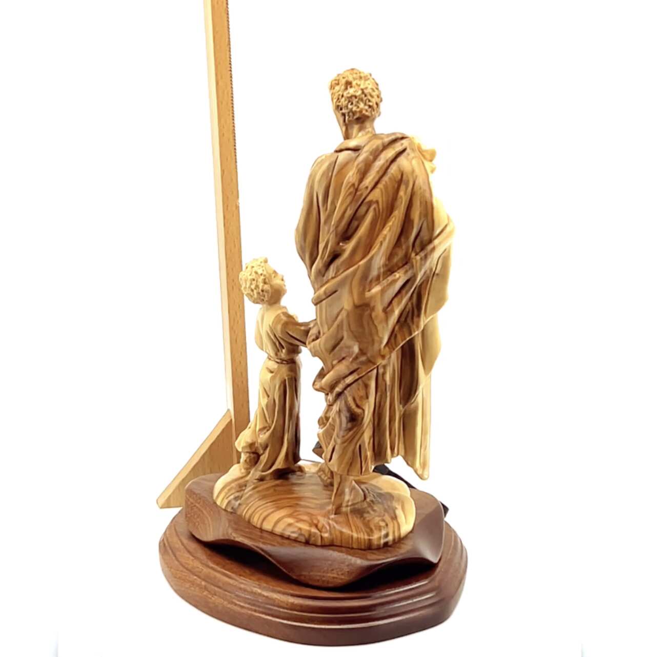 Saint Joseph with Child Jesus Christ Walking, 9.8" Carving from Holy Land Olive Wood