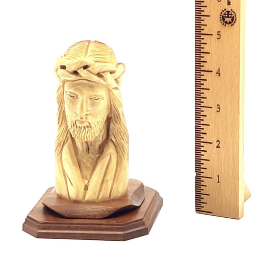 Jesus Christ statue hand carved from Bethlehem olive wood, 5.1 inch side angle of the olive wood sculpture