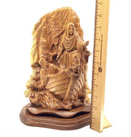 Jesus Christ statue hand carved from Bethlehem olive wood, 10.5 inch close detail of the hand carved work