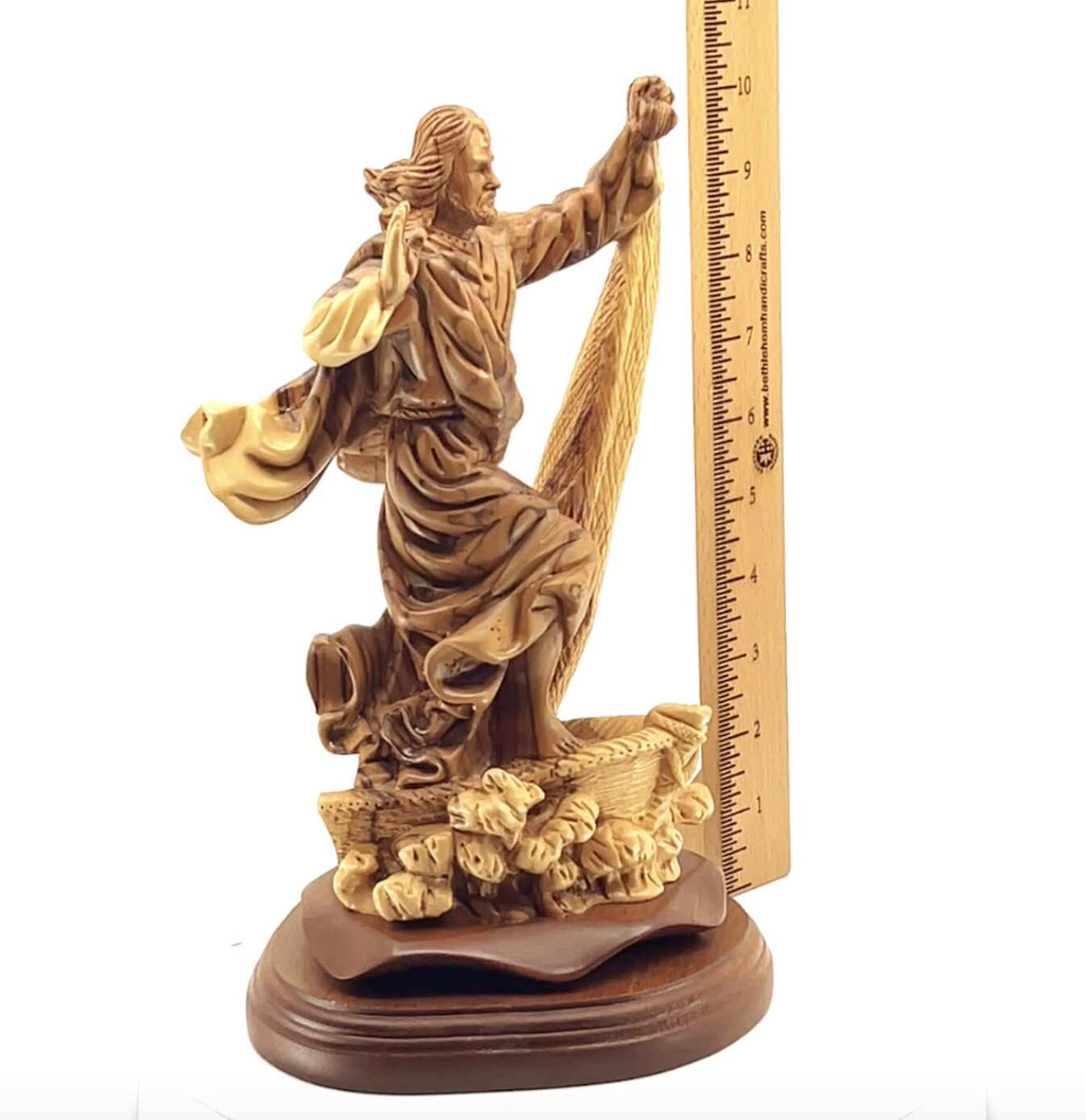 Jesus Christ "Calms The Storm", 10.6" Carved Wooden Sculpture