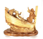 Jesus Christ statue hand carved from Bethlehem olive wood, 18.5 inch back view of the olive wood sculpture