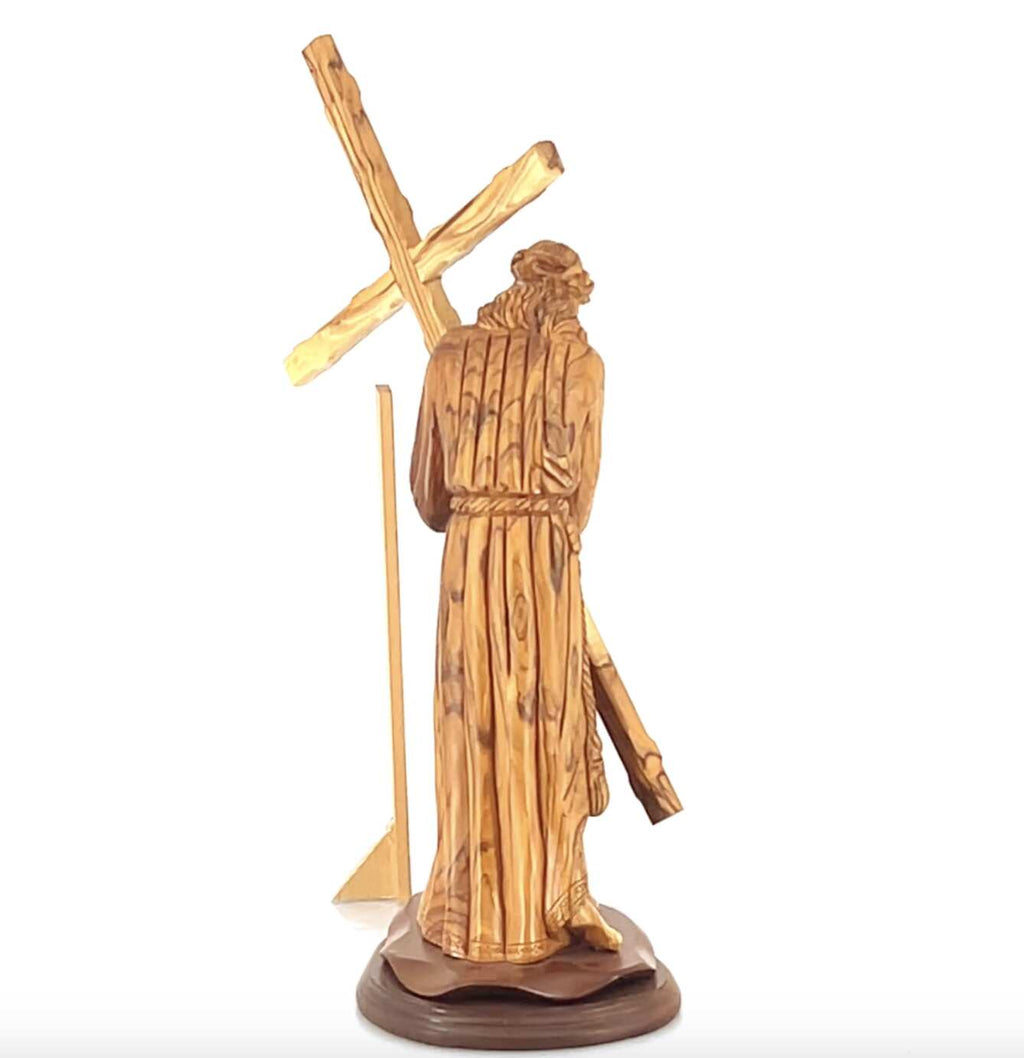 Jesus Christ olive wood cross from Bethlehem hand carved, 16.9 inch three quarter view of the religious piece