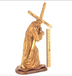 Jesus Christ olive wood cross from Bethlehem hand carved, 16.9 inch back view of the olive wood sculpture