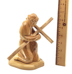 Jesus Christ olive wood cross from Bethlehem hand carved, 7.1 inch back view of the olive wood sculpture