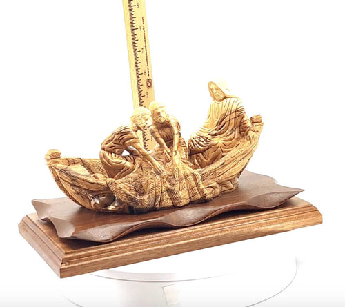 Jesus Christ statue hand carved from Bethlehem olive wood, 11.4 inch side angle of the olive wood sculpture